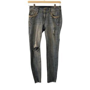 Wildflowers Ankle Jeans Embroidery Boho Size 25 x 25 Light Blue Light Wash